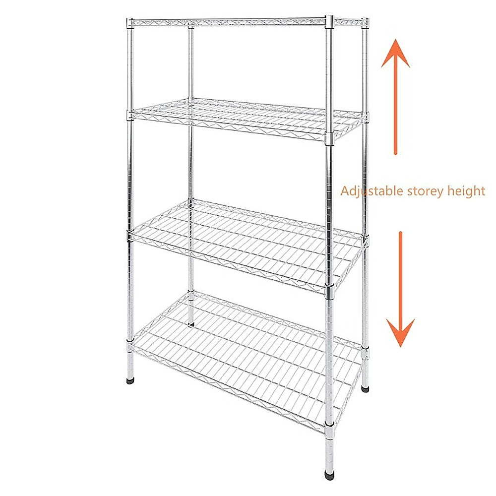 Adjustable Chrome Modular Wire Storage Shelf - 4 Shelves, 100kg