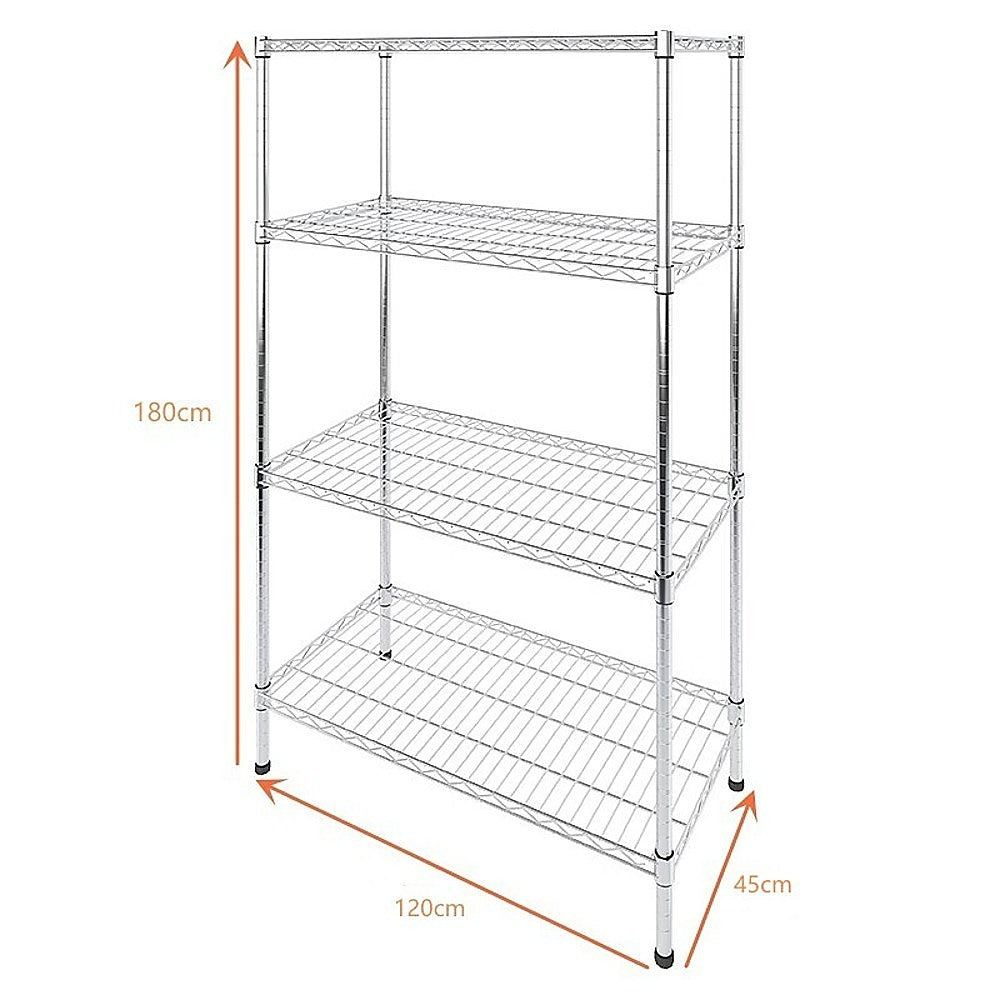 Adjustable Chrome Modular Wire Storage Shelf - 4 Shelves, 100kg