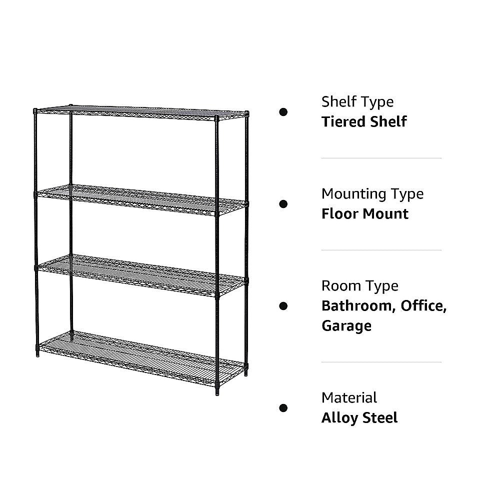 Adjustable Chrome Steel Wire Shelf 100kg Capacity, 4 Shelves