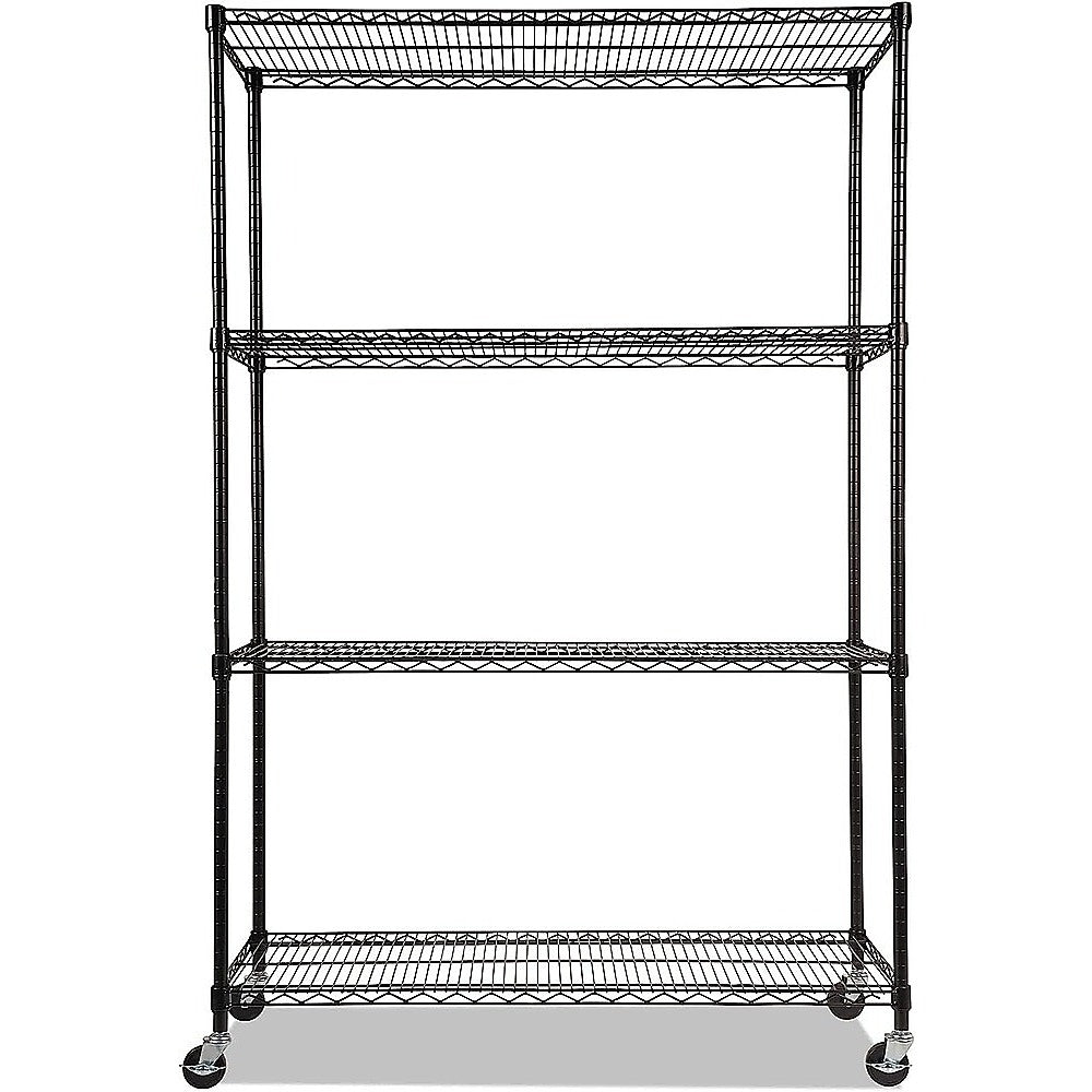 Adjustable 4-Tier Steel Wire Storage Shelving With Wheels