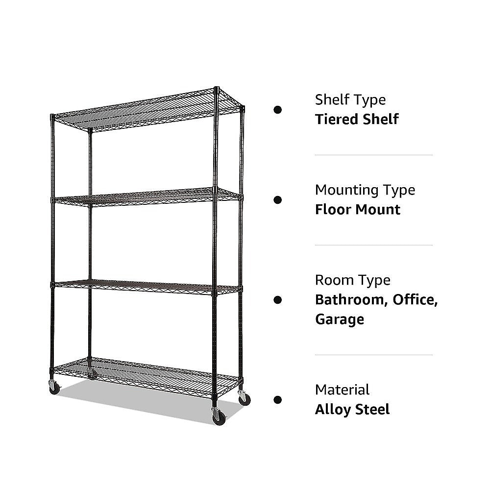 Adjustable 4-Tier Steel Wire Storage Shelving With Wheels