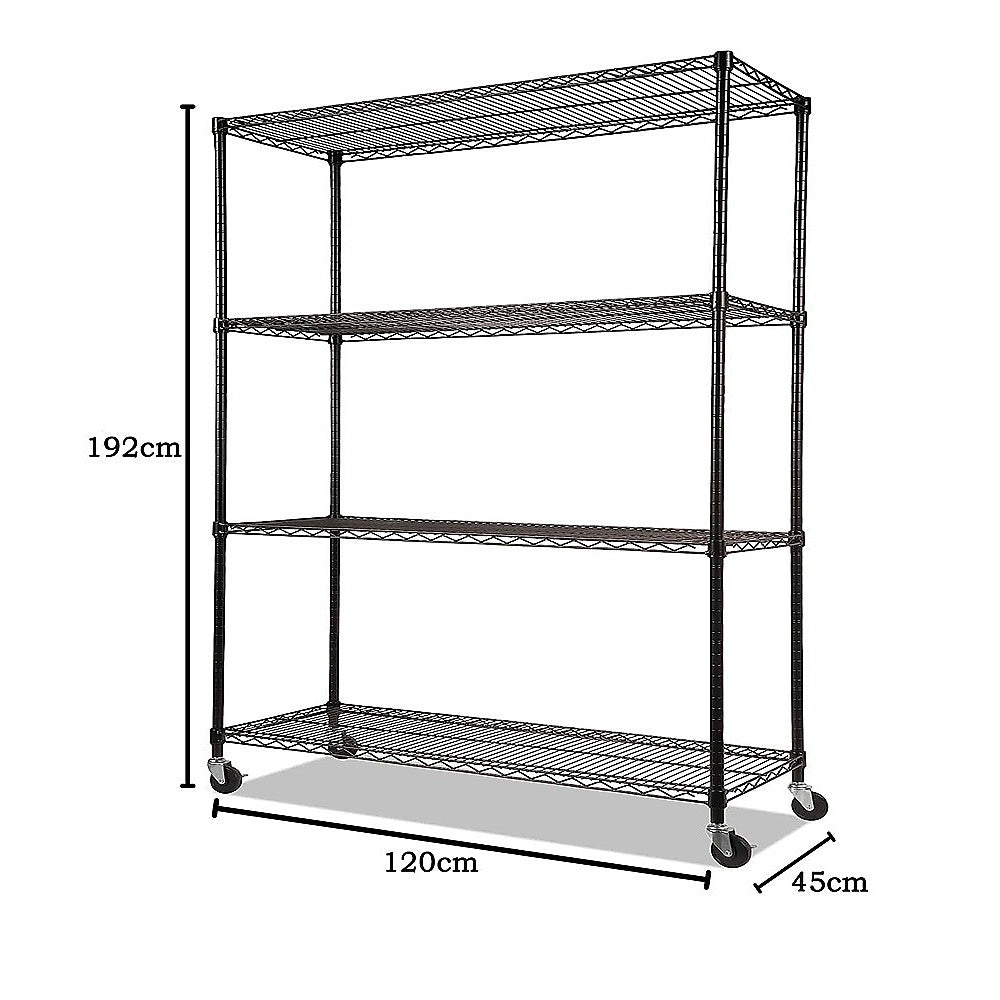 Adjustable 4-Tier Steel Wire Storage Shelving With Wheels