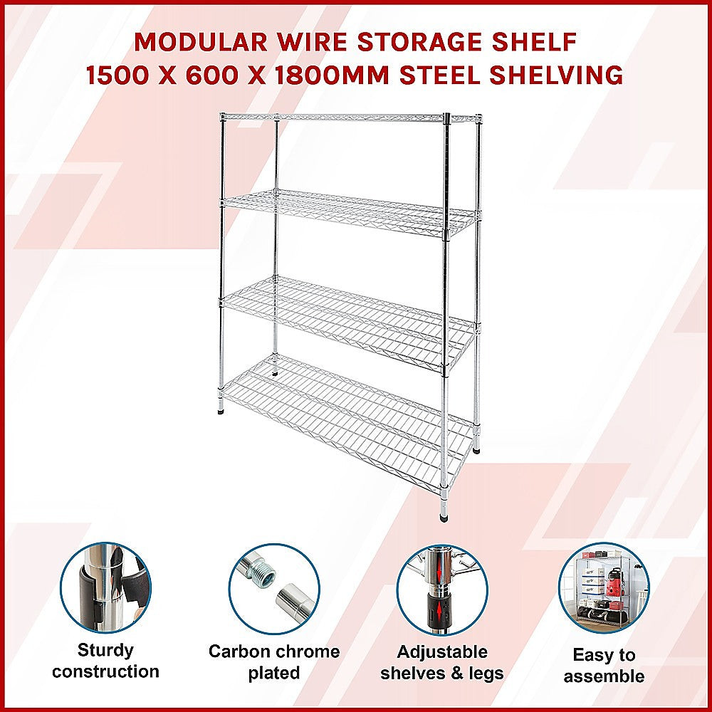 Adjustable Carbon Chrome Modular Wire Storage Shelf 1500mm