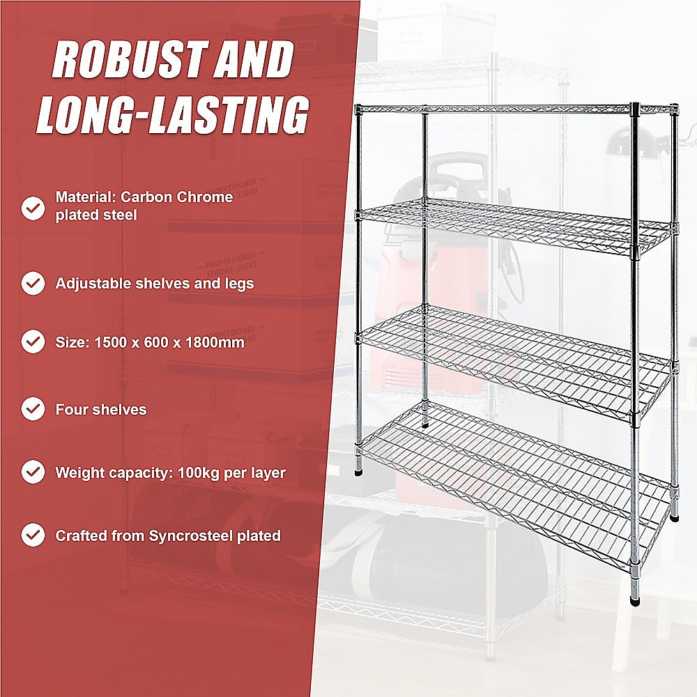 Adjustable Carbon Chrome Modular Wire Storage Shelf 1500mm