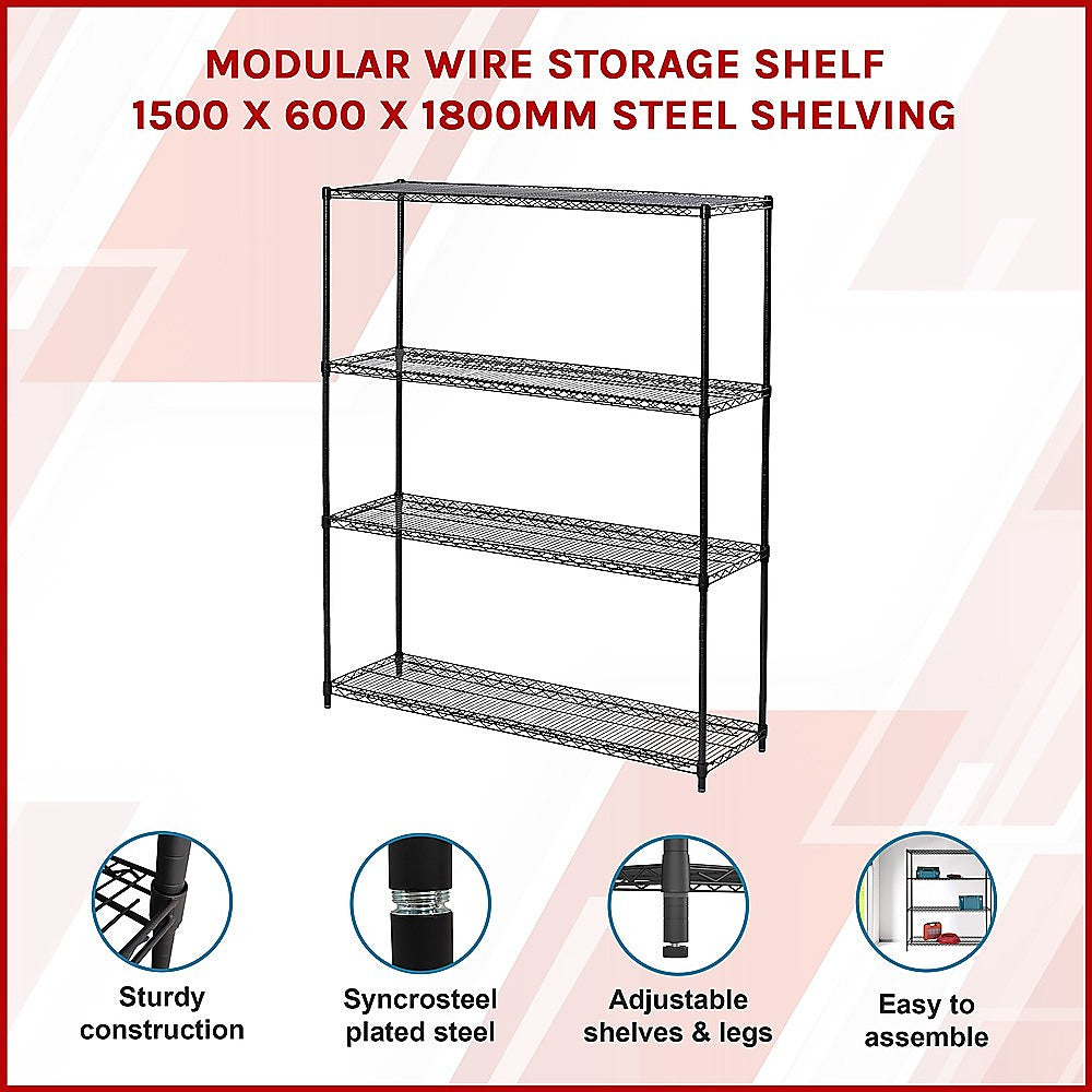 Adjustable Steel Wire Storage Shelf 100kg Capacity, 4-Shelf