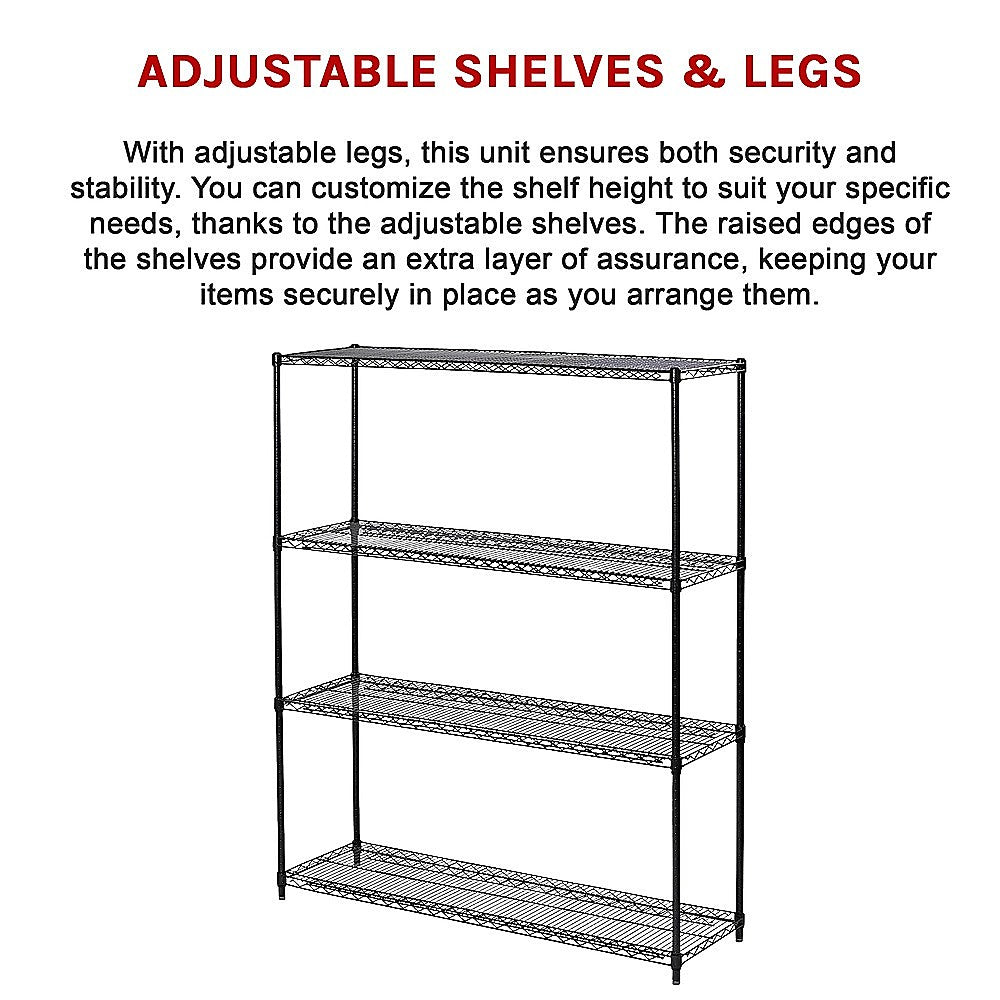 Adjustable Steel Wire Storage Shelf 100kg Capacity, 4-Shelf