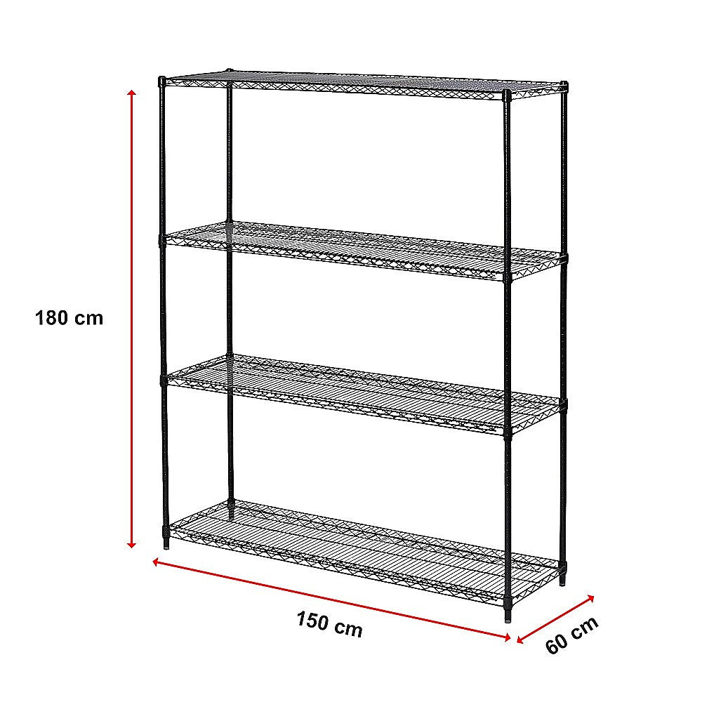 Adjustable Steel Wire Storage Shelf 100kg Capacity, 4-Shelf