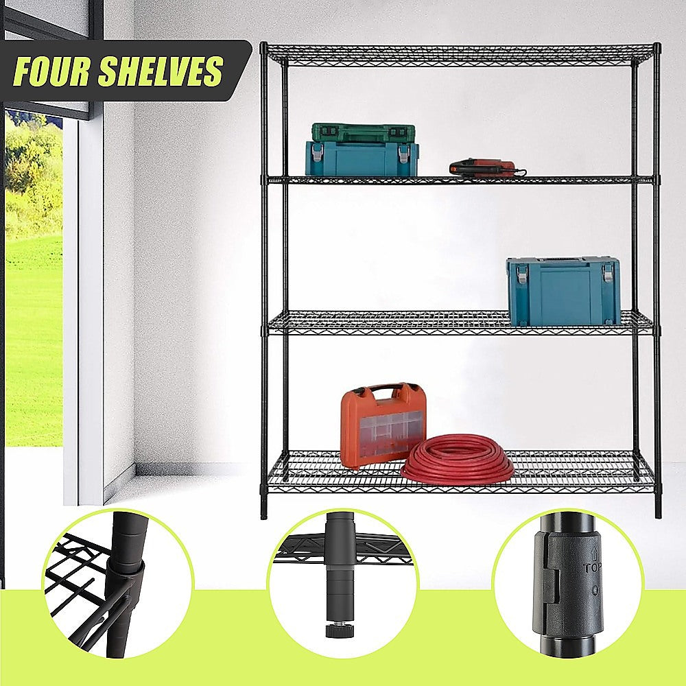 Adjustable Steel Wire Storage Shelf 100kg Capacity, 4-Shelf