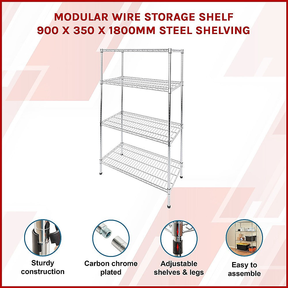 Adjustable Carbon Chrome Steel Wire Shelving, 4 Tiers