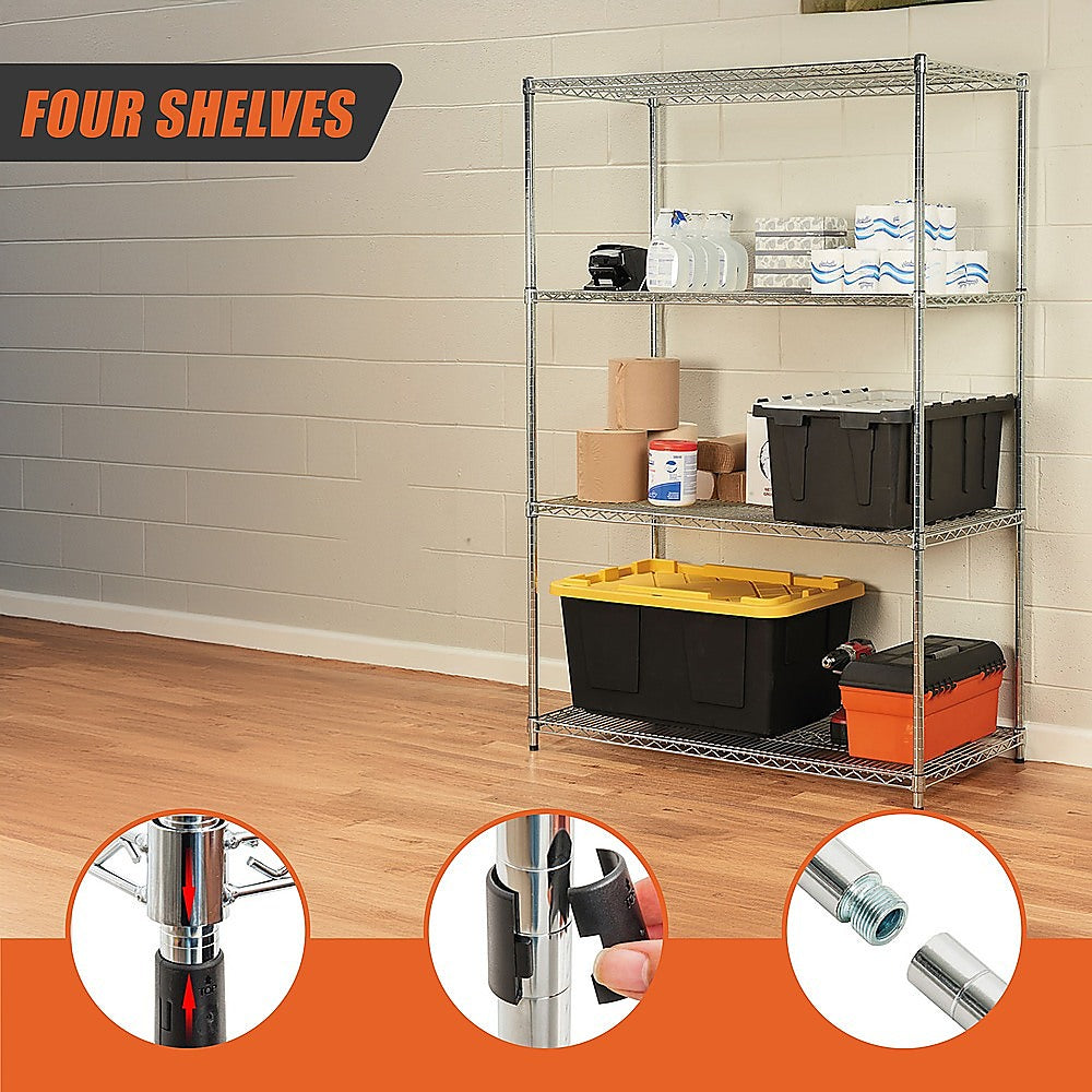 Adjustable Carbon Chrome Steel Wire Shelving, 4 Tiers