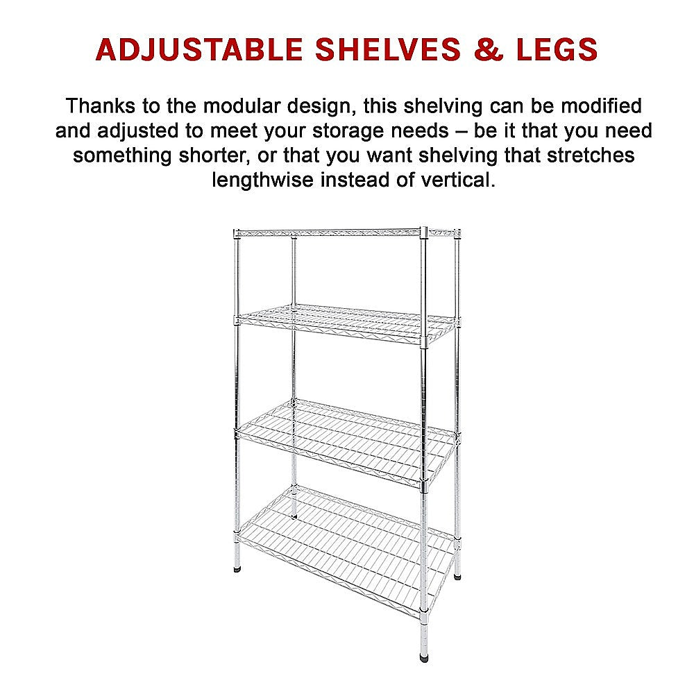 Adjustable Carbon Chrome Steel Wire Shelving, 4 Tiers