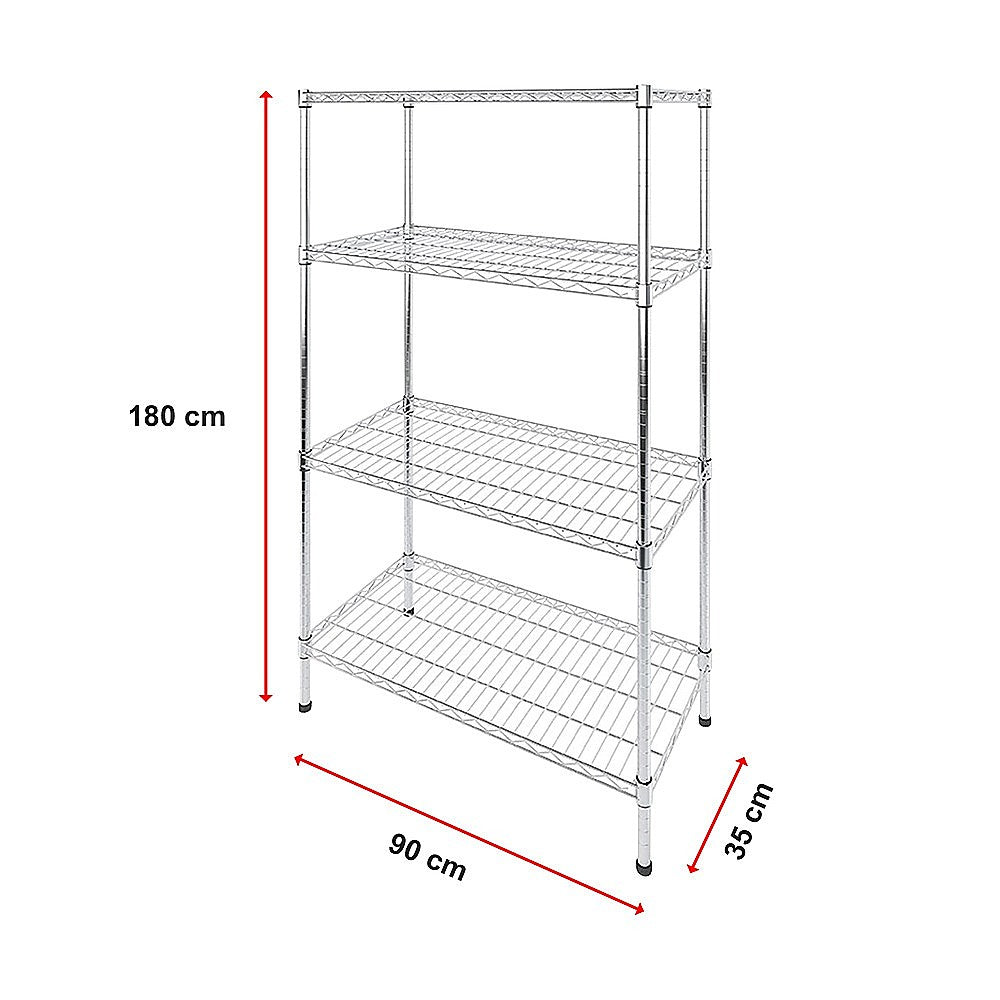 Adjustable Carbon Chrome Steel Wire Shelving, 4 Tiers