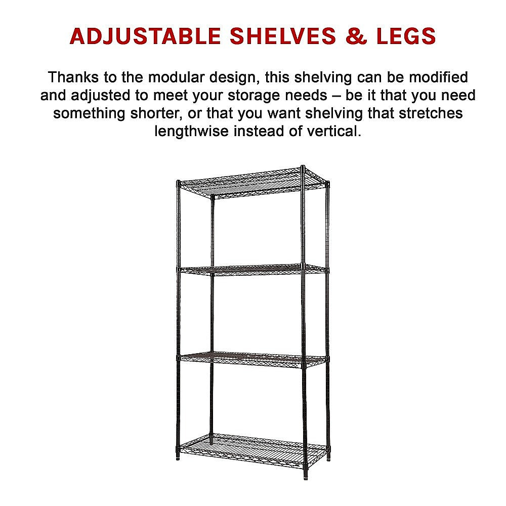 Adjustable Steel Wire Storage Shelf, 900x350x1800mm, 4 Shelves