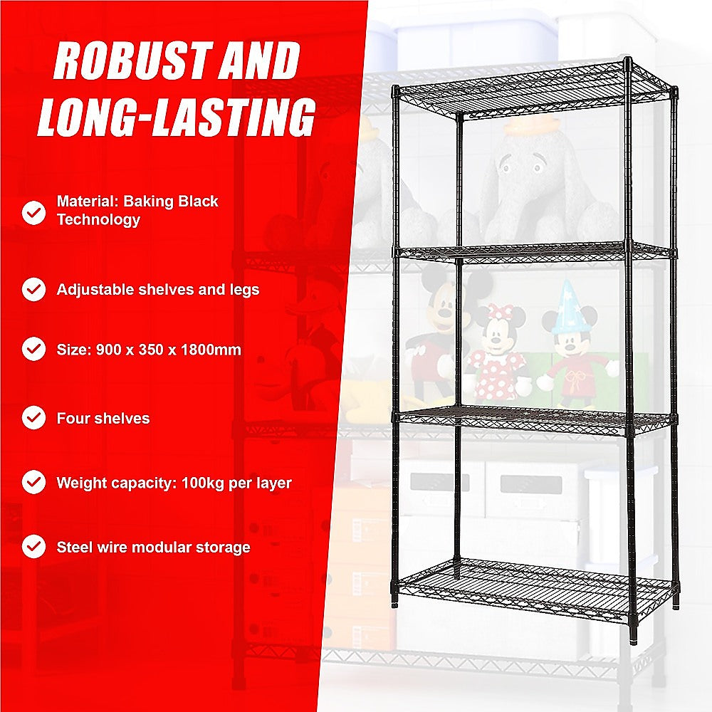 Adjustable Steel Wire Storage Shelf, 900x350x1800mm, 4 Shelves