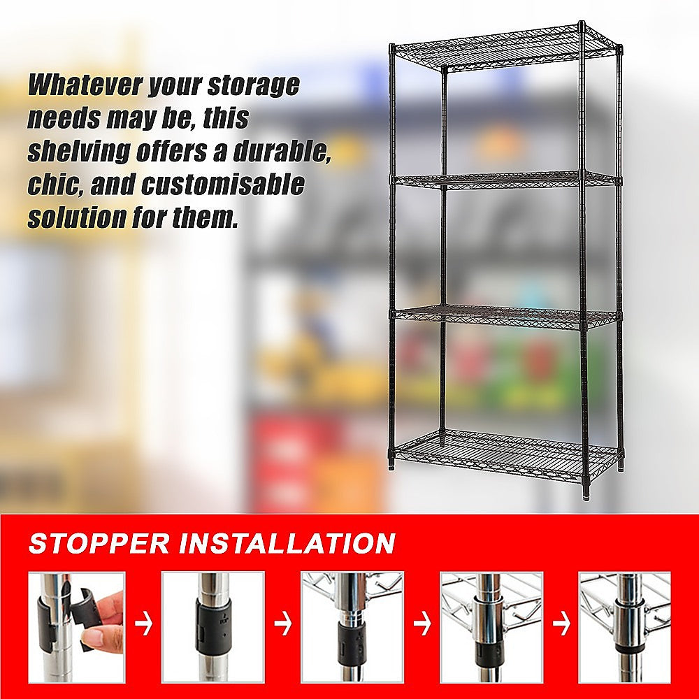 Adjustable Steel Wire Storage Shelf, 900x350x1800mm, 4 Shelves