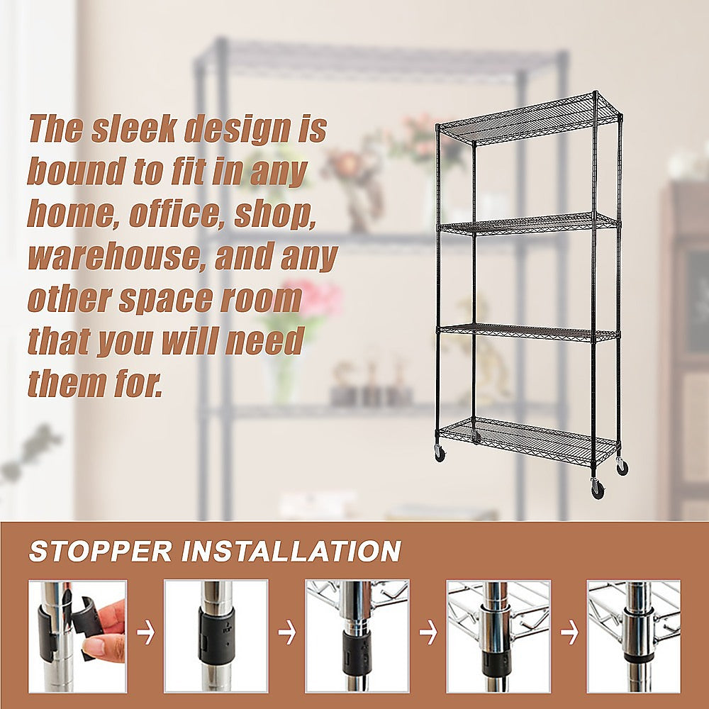 Adjustable Modular Wire Storage Shelf with Wheels - Steel