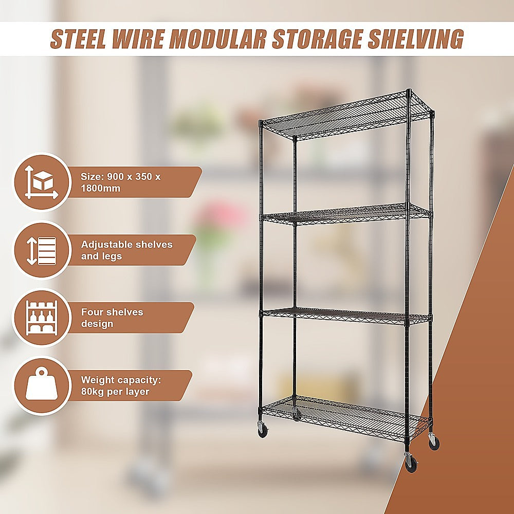 Adjustable Modular Wire Storage Shelf with Wheels - Steel