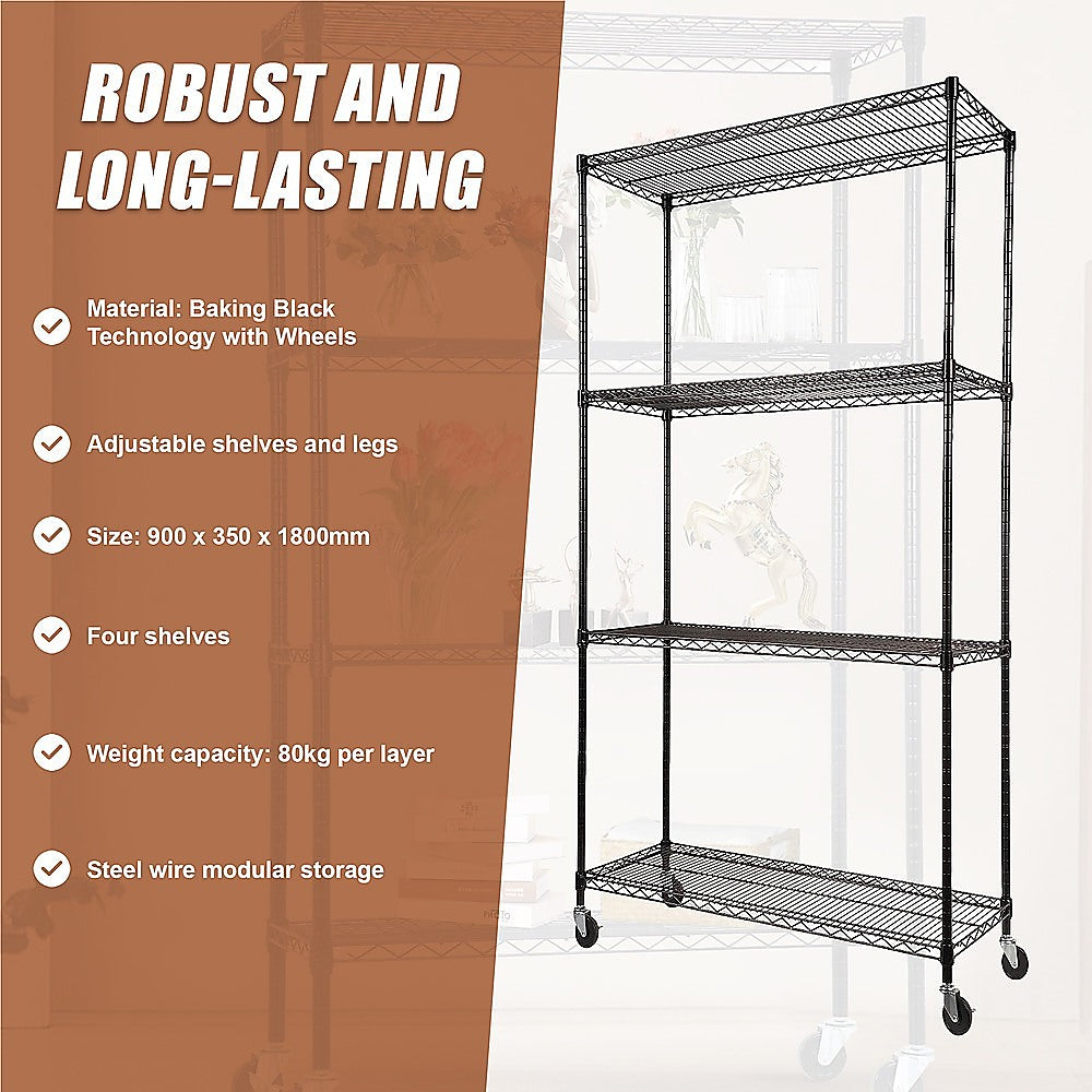 Adjustable Modular Wire Storage Shelf with Wheels - Steel