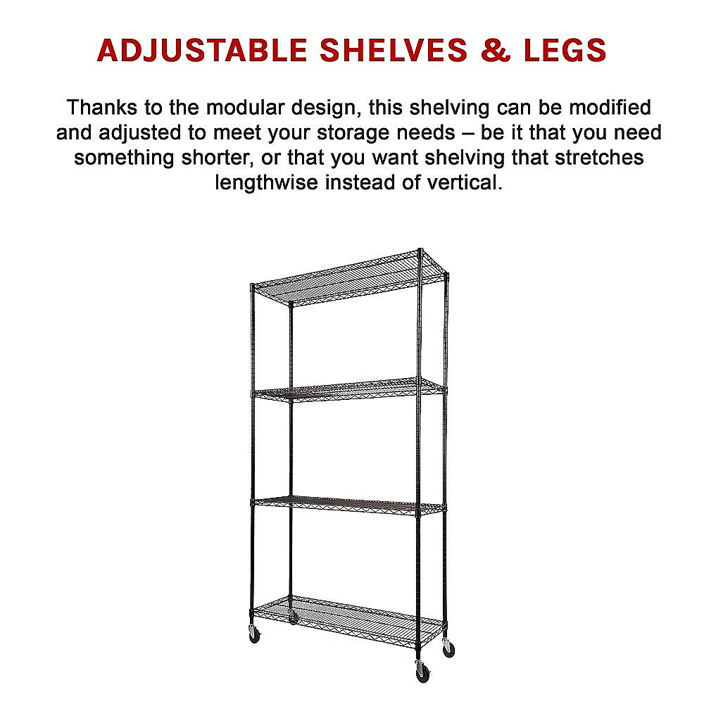 Adjustable Modular Wire Storage Shelf with Wheels - Steel