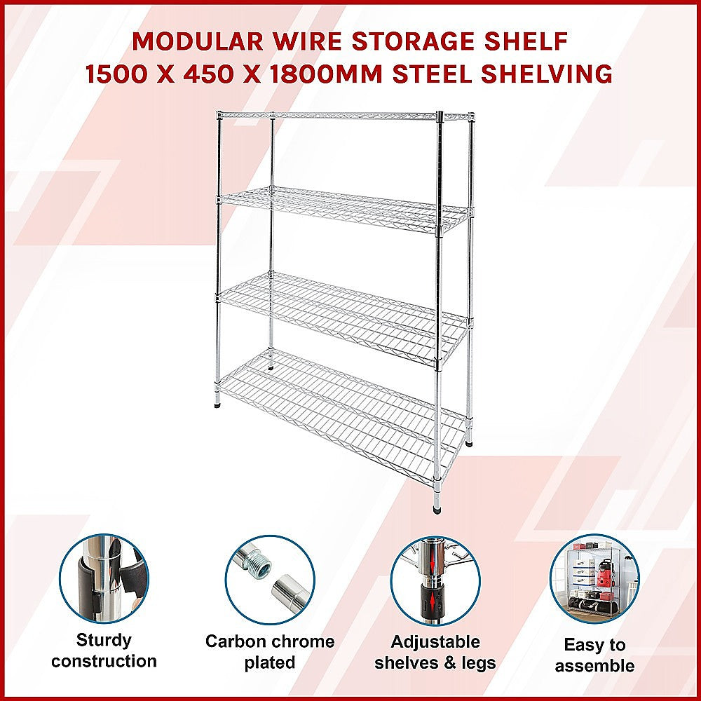 Adjustable Carbon Chrome Steel Wire Storage Shelf 4-Tier