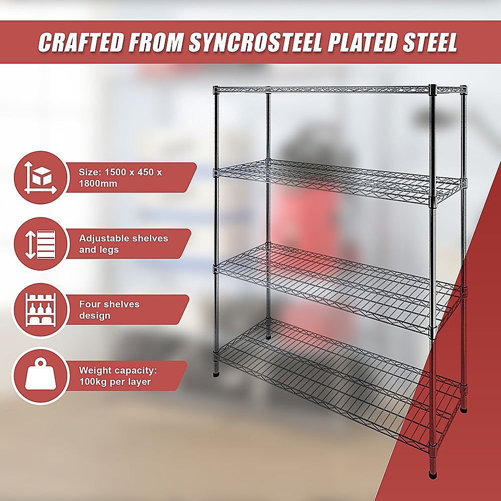 Adjustable Carbon Chrome Steel Wire Storage Shelf 4-Tier