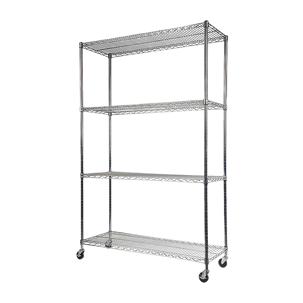 Adjustable 4-Shelf Wire Storage Unit with Wheels, 1500x450x1920mm, Syncrosteel