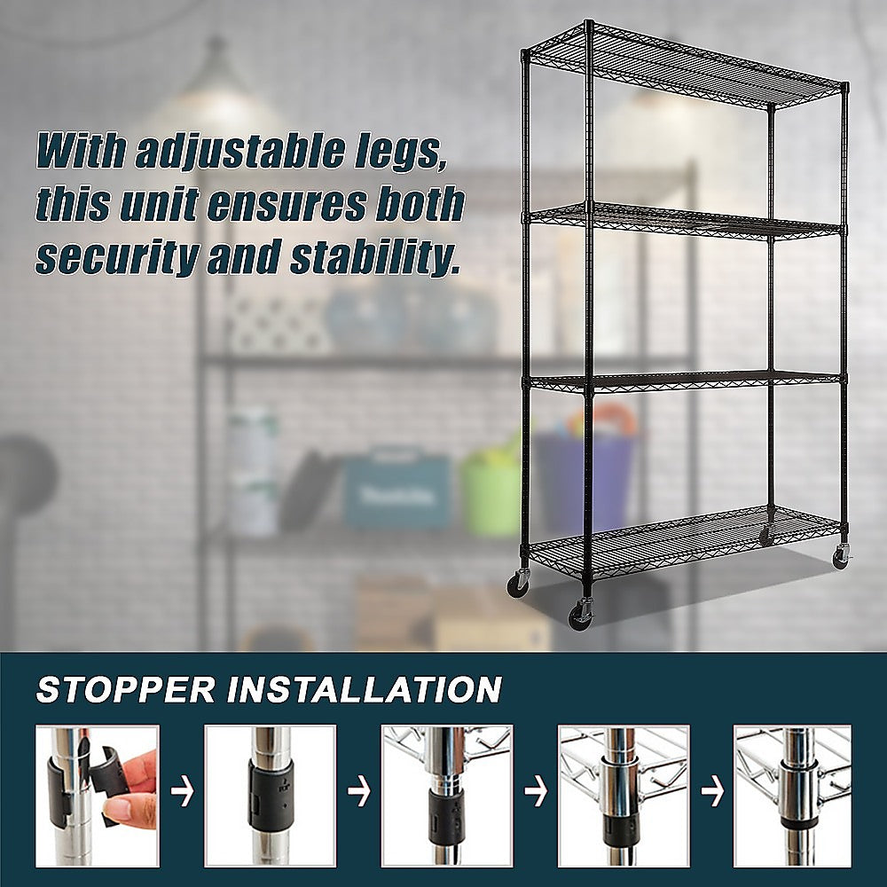 Adjustable Modular Steel Wire Shelving Unit with Wheels