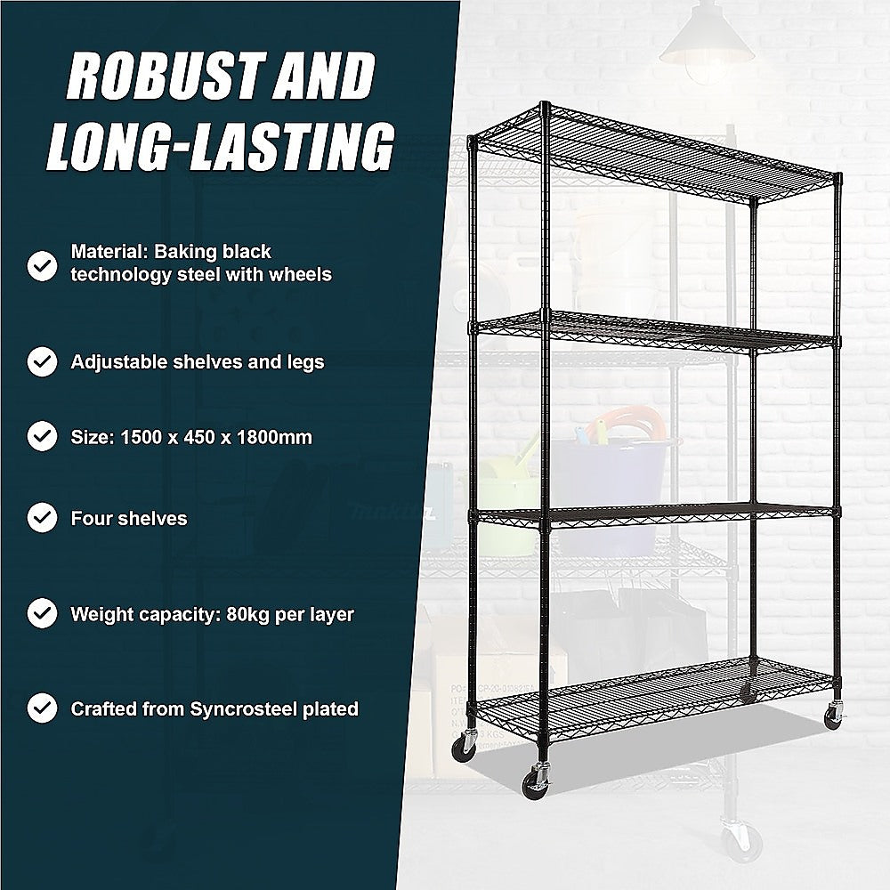 Adjustable Modular Steel Wire Shelving Unit with Wheels