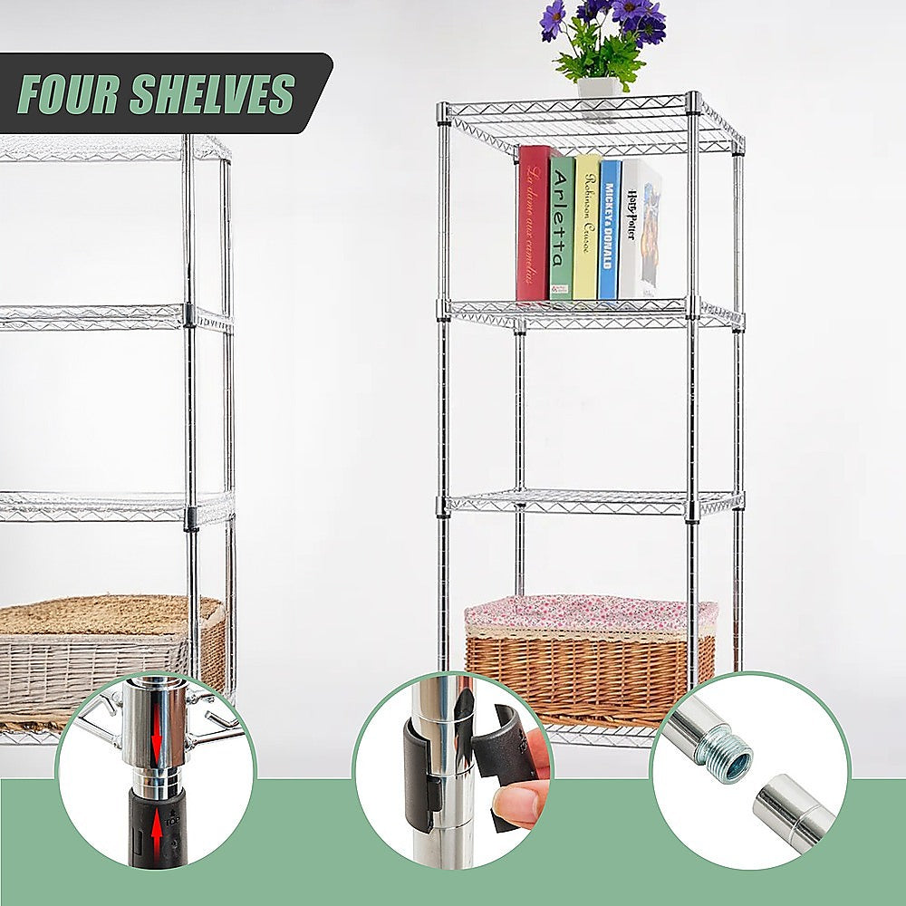 Adjustable Steel Wire Storage Shelf, 600x600x1800mm, 4 Shelves