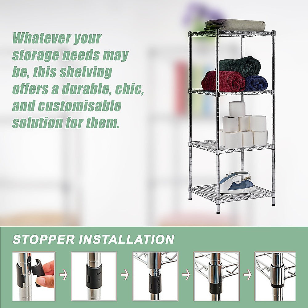 Adjustable Steel Wire Storage Shelf, 600x600x1800mm, 4 Shelves