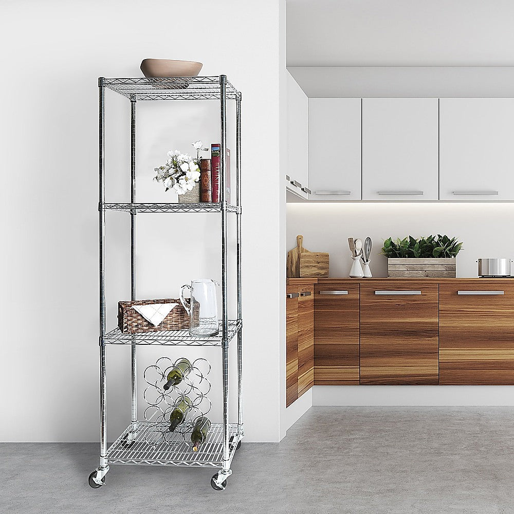 Adjustable Carbon Chrome Wire Shelving with Wheels