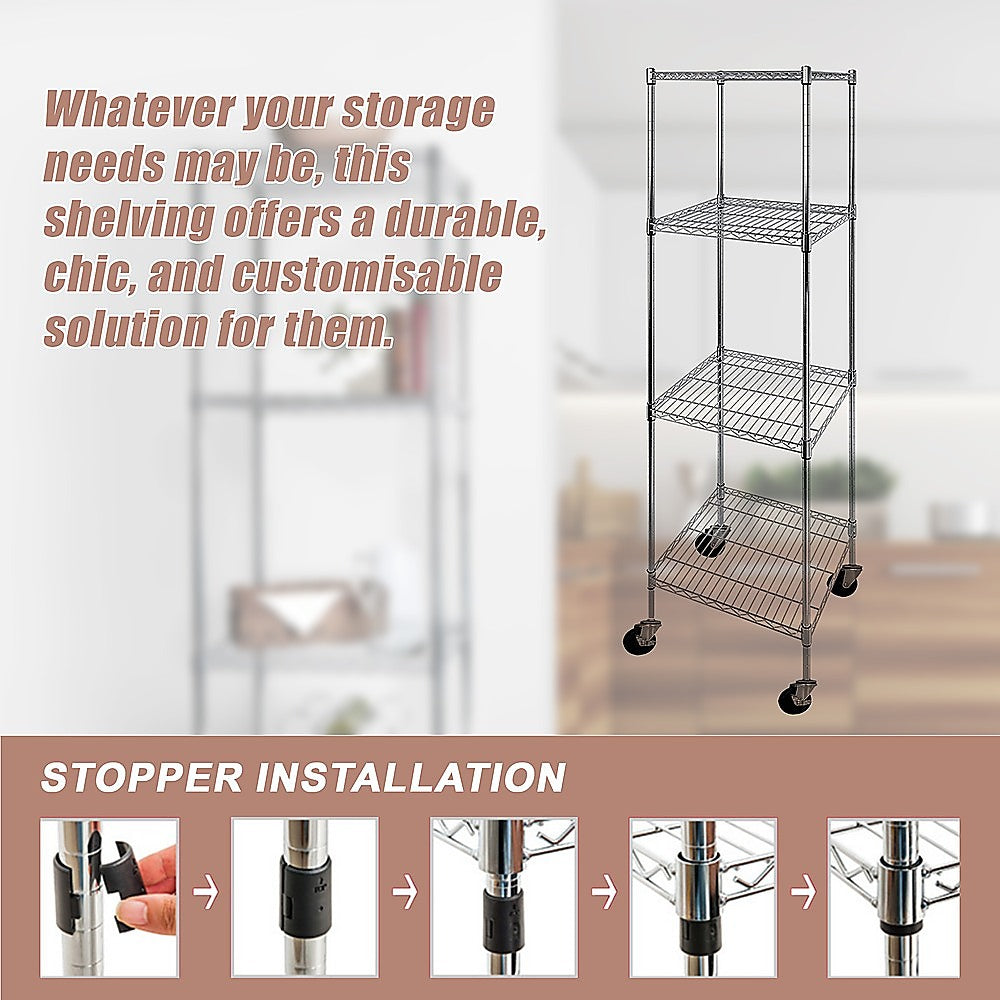 Adjustable Carbon Chrome Wire Shelving with Wheels