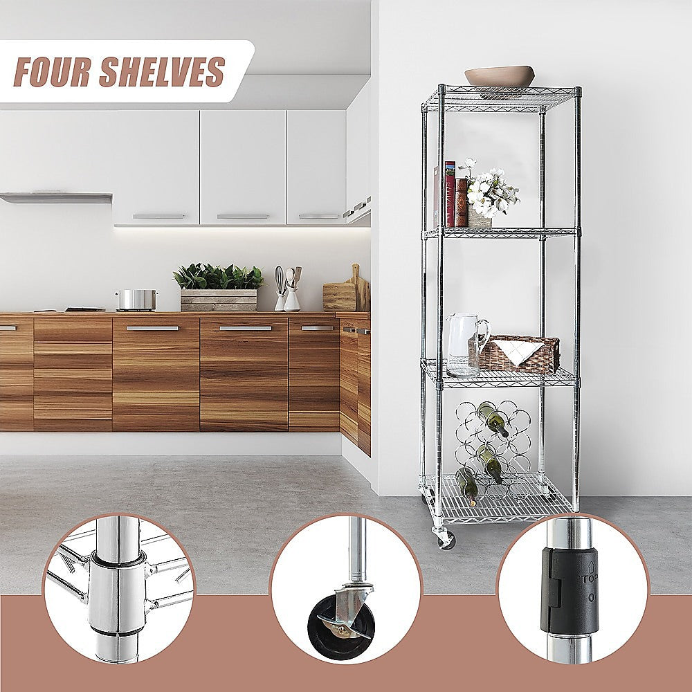 Adjustable Carbon Chrome Wire Shelving with Wheels