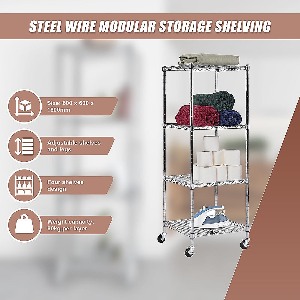 Adjustable Carbon Chrome Wire Shelving with Wheels