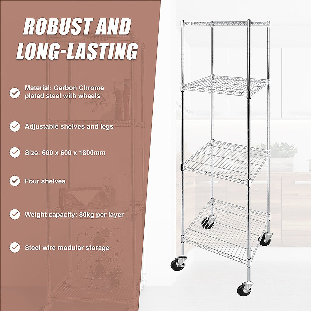 Adjustable Carbon Chrome Wire Shelving with Wheels