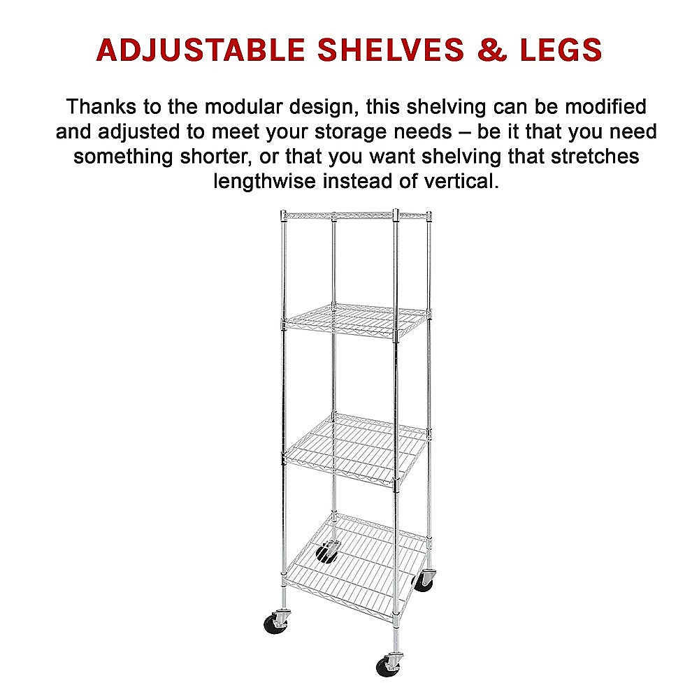 Adjustable Carbon Chrome Wire Shelving with Wheels