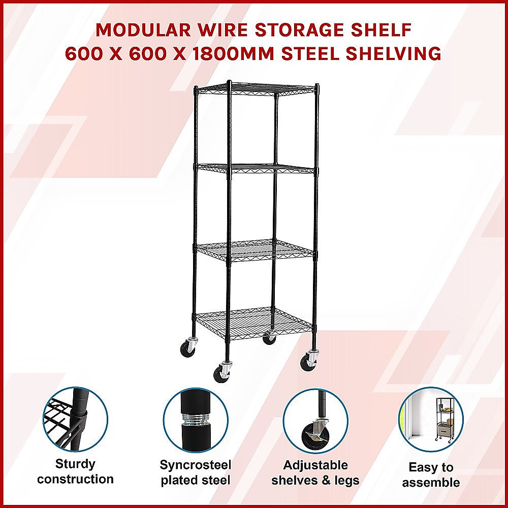 Adjustable Steel Wire Modular Storage Shelf with Wheels