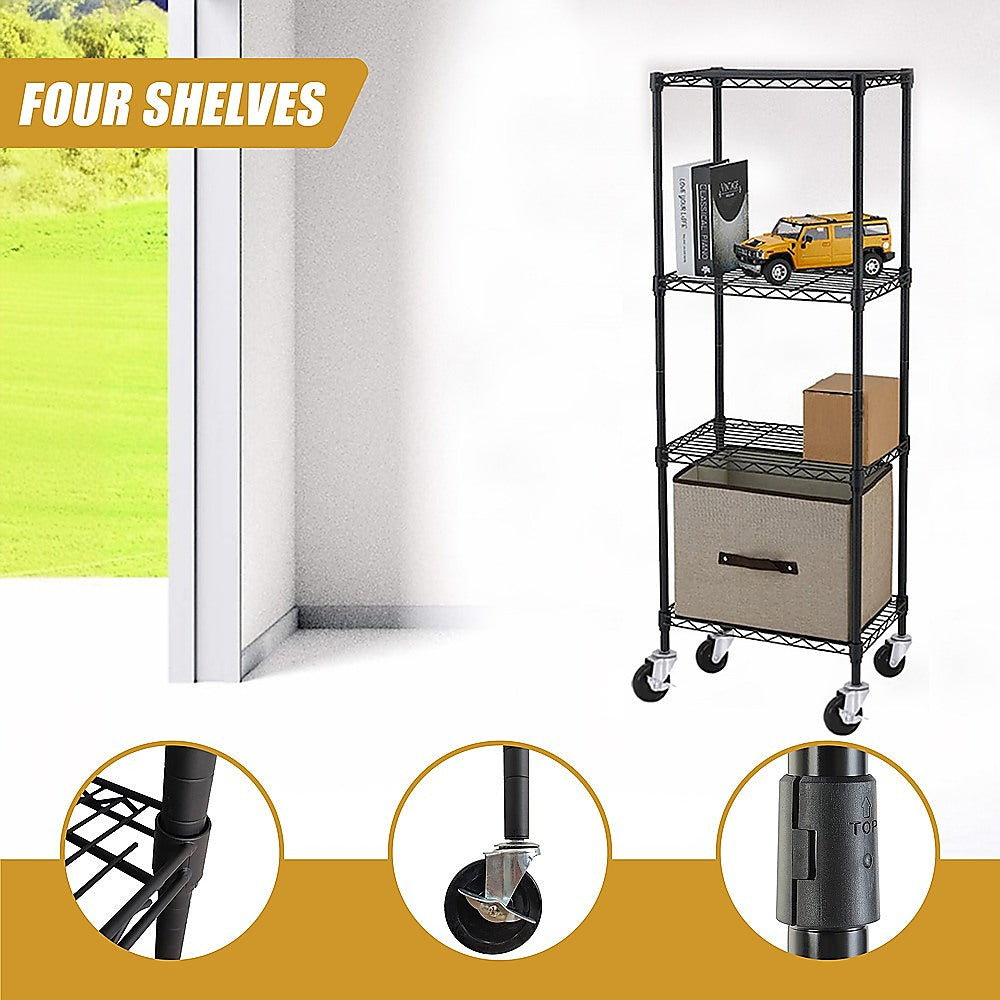 Adjustable Steel Wire Modular Storage Shelf with Wheels