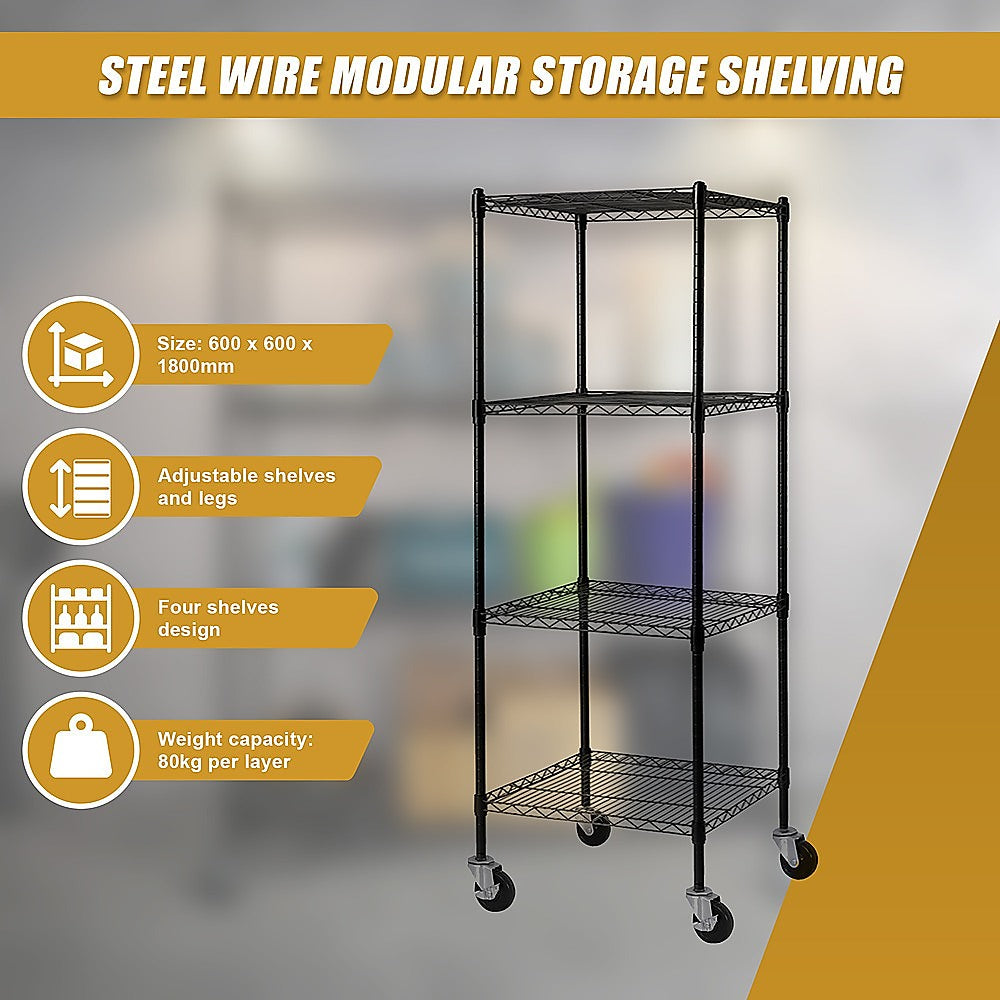 Adjustable Steel Wire Modular Storage Shelf with Wheels