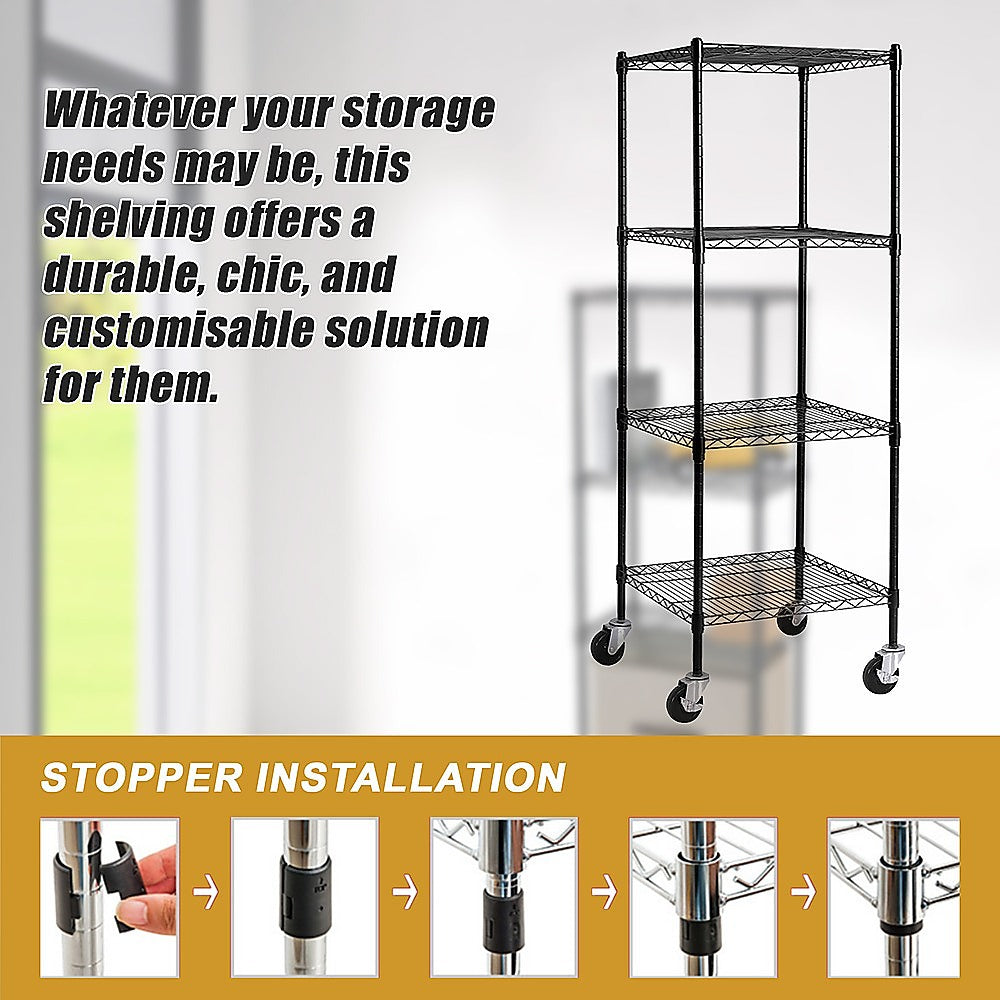 Adjustable Steel Wire Modular Storage Shelf with Wheels