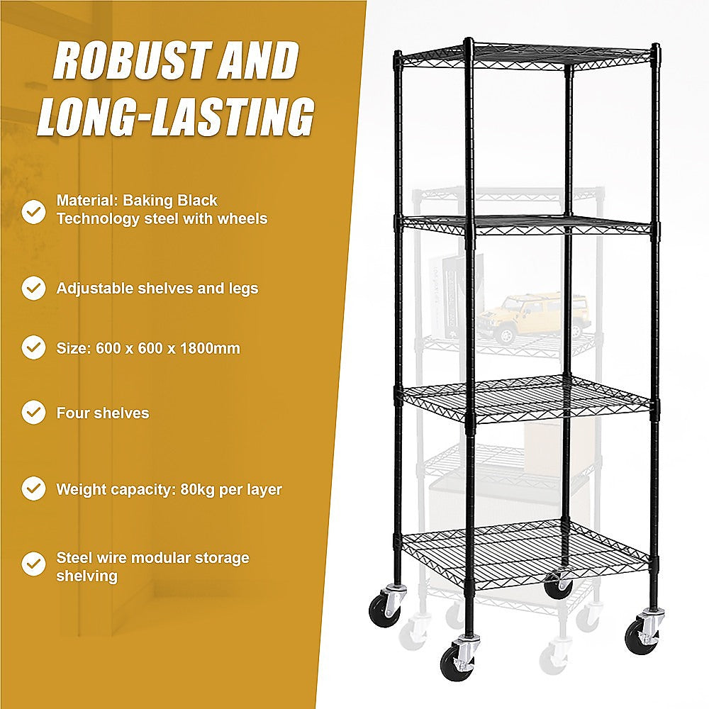 Adjustable Steel Wire Modular Storage Shelf with Wheels