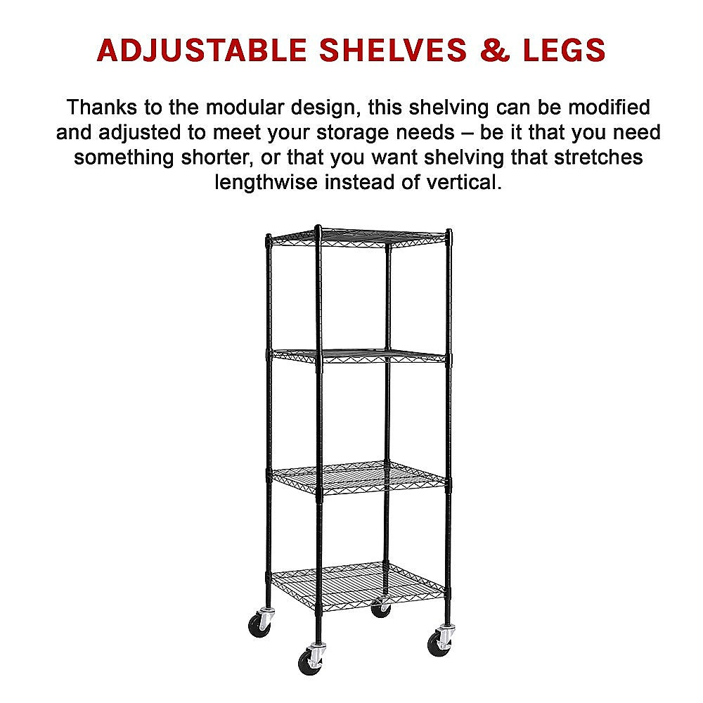 Adjustable Steel Wire Modular Storage Shelf with Wheels