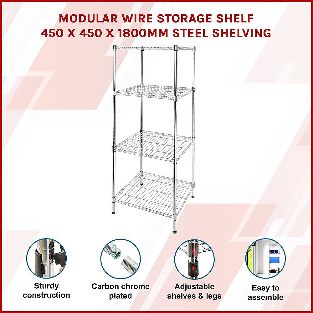 Adjustable Carbon Chrome Wire Storage Shelf, 4-Tier, 450x450x1800mm