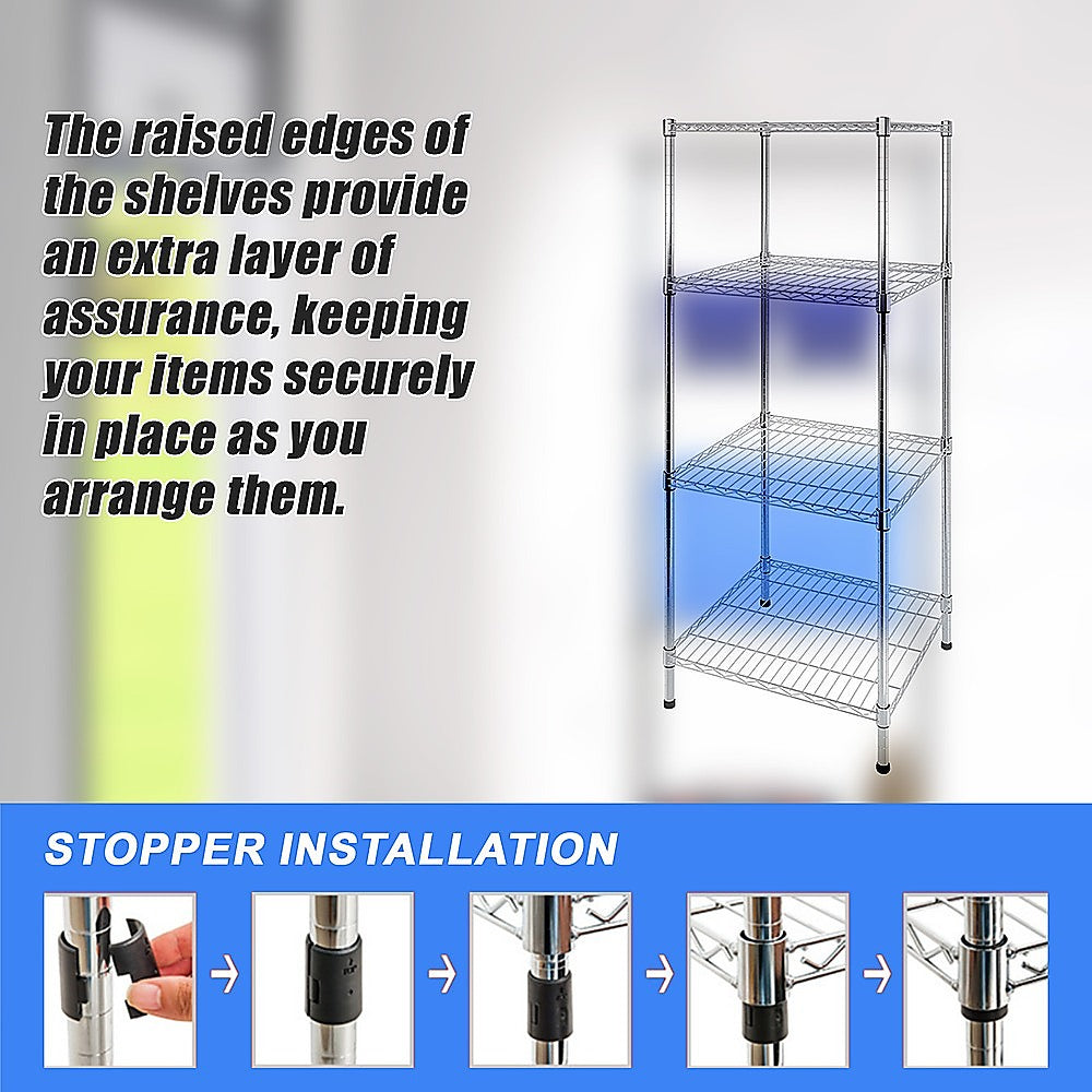 Adjustable Carbon Chrome Wire Storage Shelf, 4-Tier, 450x450x1800mm