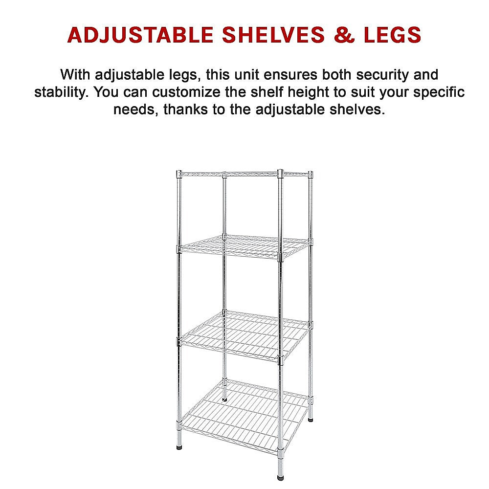 Adjustable Carbon Chrome Wire Storage Shelf, 4-Tier, 450x450x1800mm