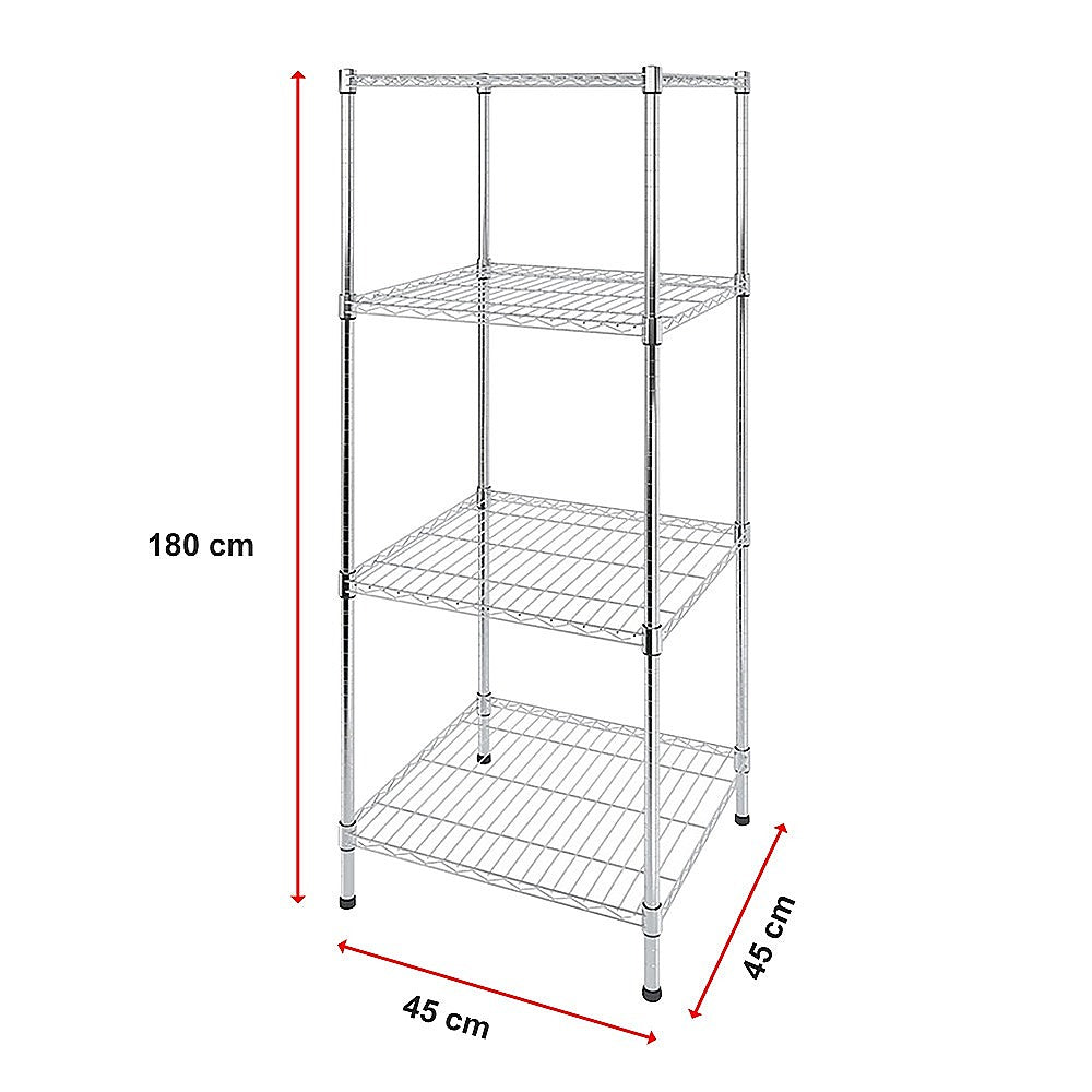 Adjustable Carbon Chrome Wire Storage Shelf, 4-Tier, 450x450x1800mm