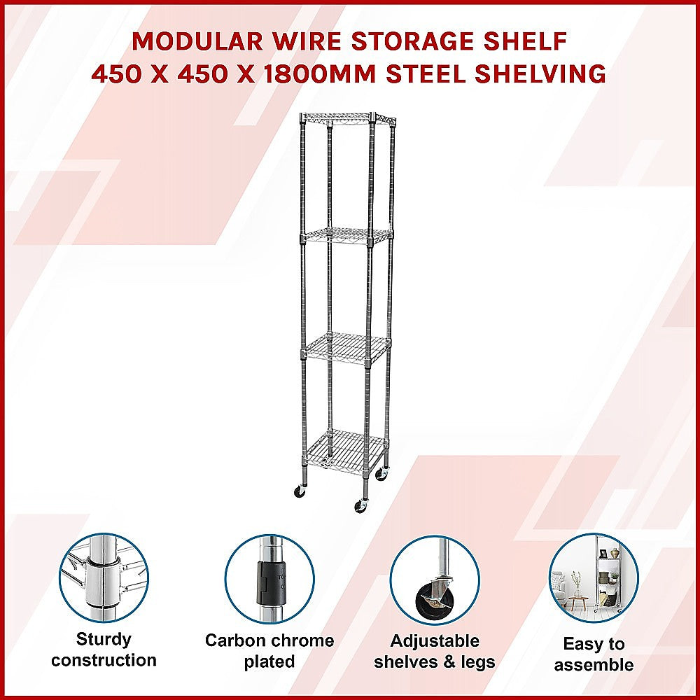 Adjustable Carbon Chrome Steel Wire Shelving Unit 1800mm