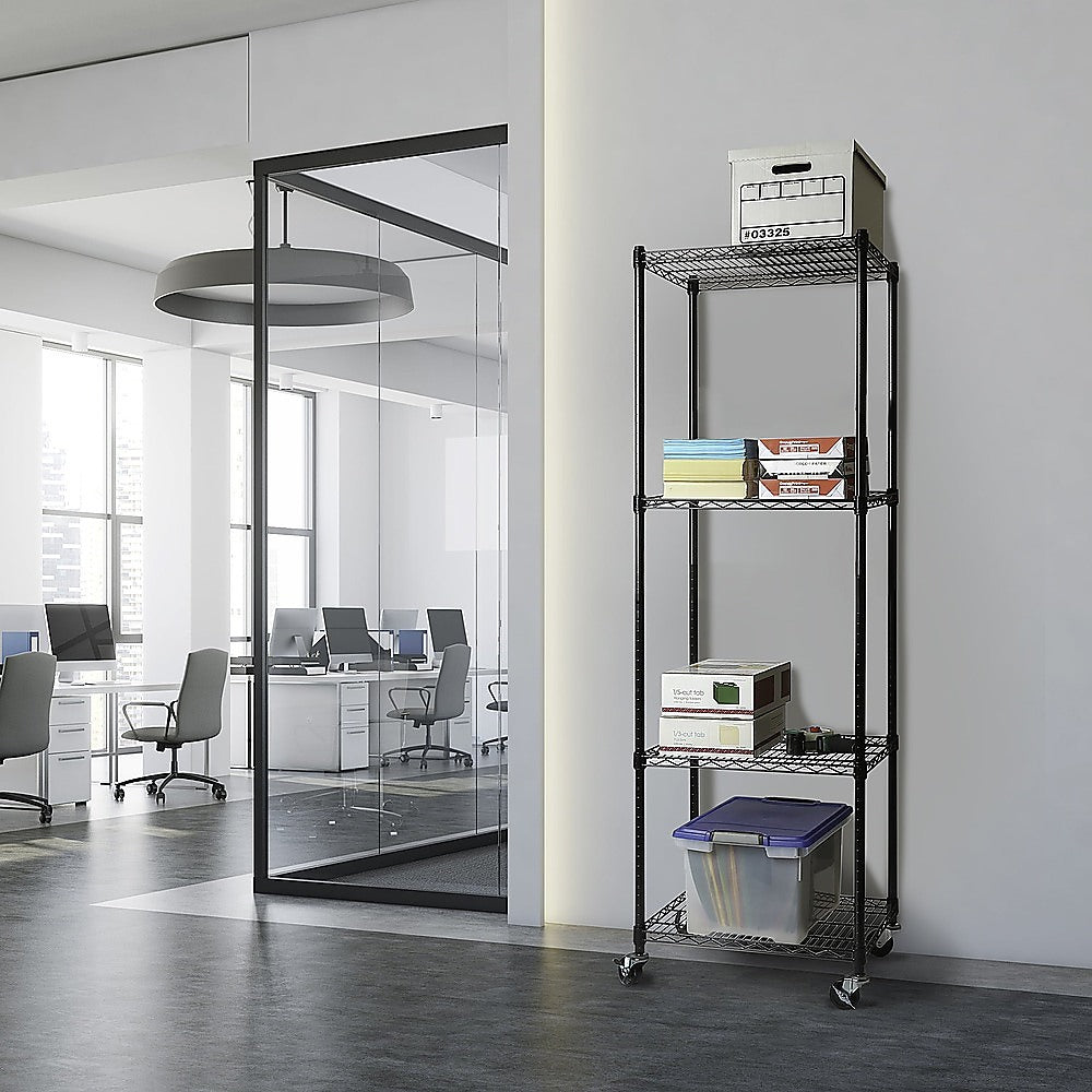 Adjustable Four-Shelf Wire Storage Unit, Steel, 450x450x1800mm