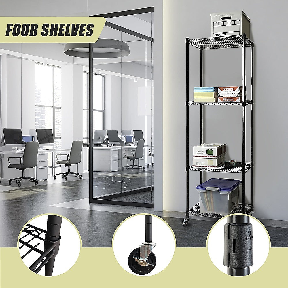 Adjustable Four-Shelf Wire Storage Unit, Steel, 450x450x1800mm