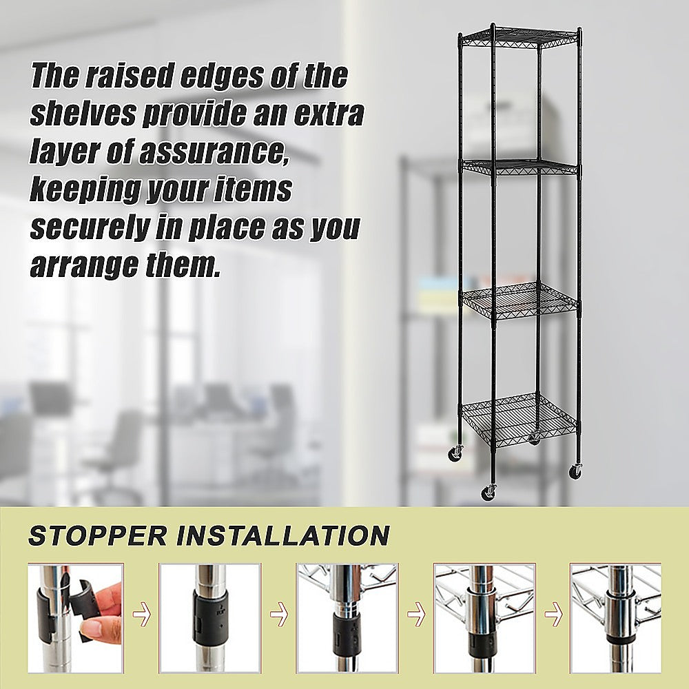 Adjustable Four-Shelf Wire Storage Unit, Steel, 450x450x1800mm